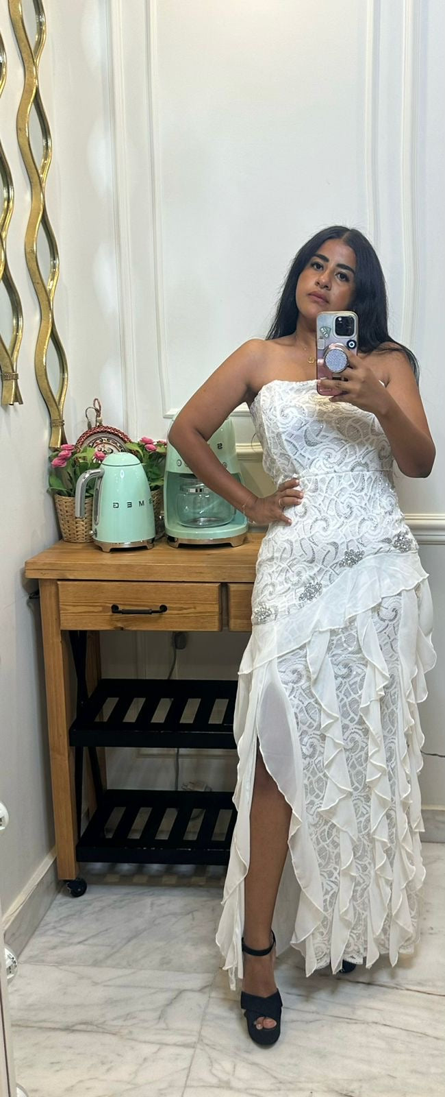 White Lace Ruffle Dress