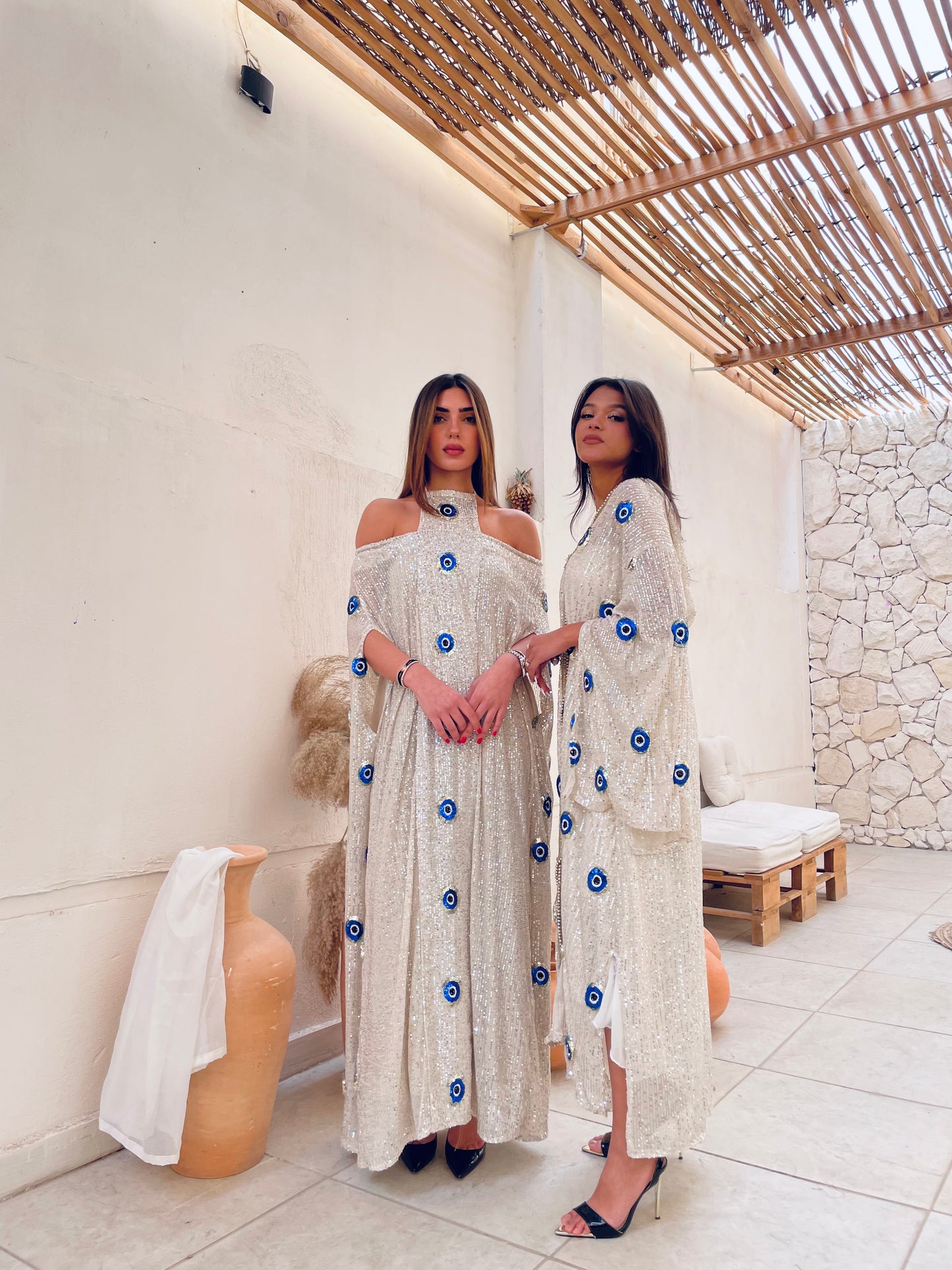 Sequined Off Shoulder Kaftan Dress