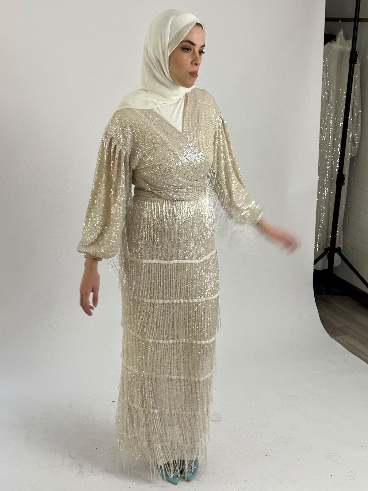 Creme Tassle Sequin Top