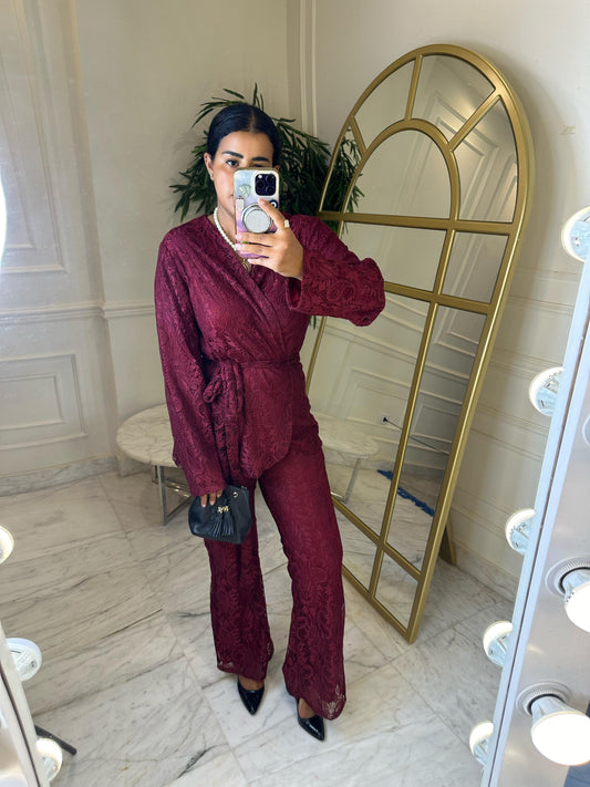 Burgundy Lace Wrapped Set