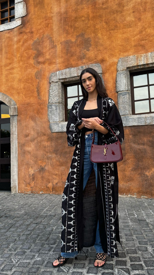 Black Sequin Opal Kimono