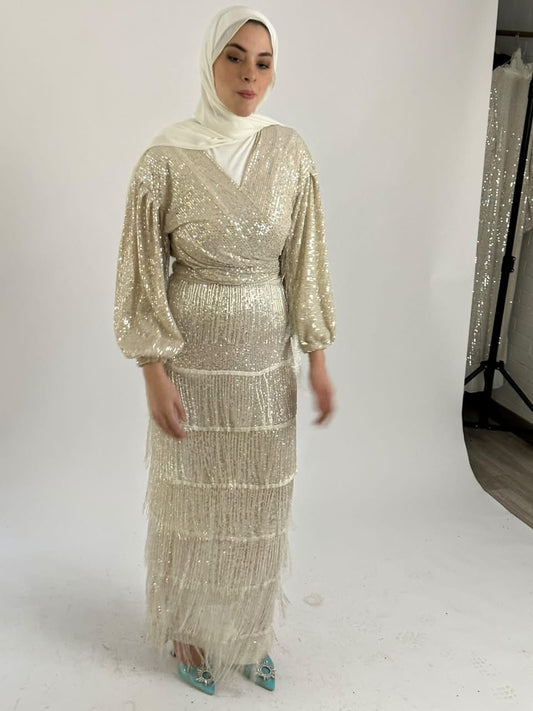 Creme Tassle Sequin Top