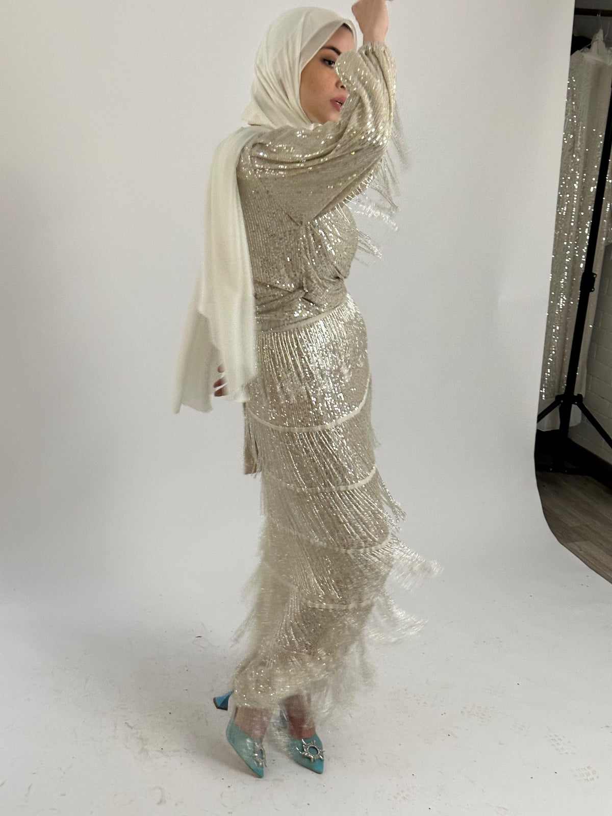 Creme Tassle Sequin Top