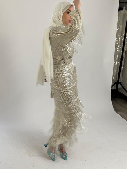 Creme Tassle Sequin Top