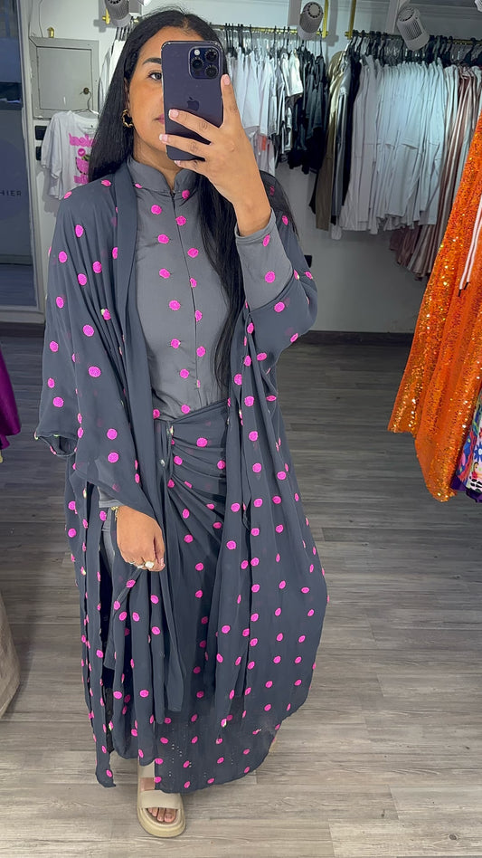 Grey Polka Swimsuit Cardigan