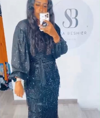 Black Tassle Sequin Top
