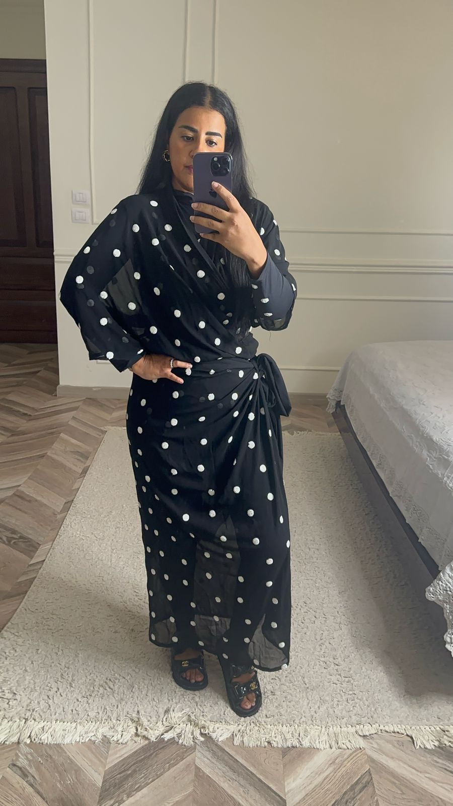 Black Polka Swimsuit Cardigan